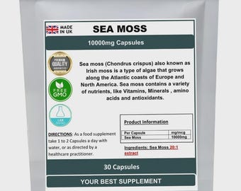 Capsule di muschio marino da 10.000 mg, 100% puro, senza additivi, senza riempitivi, muschio marino genuino