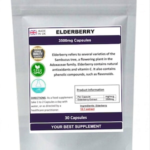 Cápsulas de extracto de saúco 3500 mg (super antioxidante) puro, sin aditivos