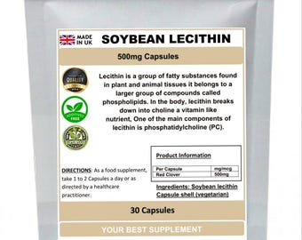 Sojalecitinkapslar 500 mg (hög styrka) ren, inga tillsatser, inga fyllnadsmedel