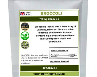 Broccoli Capsules 750mg ,High Strength Supplement ,Super-Food Sulforaphane