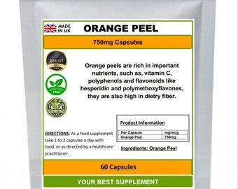 Orange peel capsules 750mg ,high strength supplement ,super-food, antioxidant