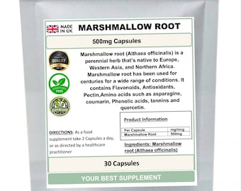 Marshmallow Root Capsules 500mg 100% Pure (no additives) High strength