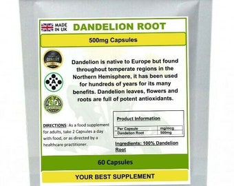 Dandelion Root Capsules 500mg 100% Organic (High Strength Supplement)
