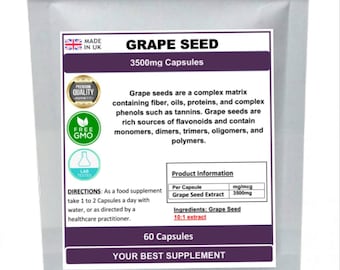 Grape seed extract capsules 3500mg (super antioxidant) pure, no additives