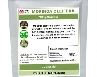 Moringa Oleifera Capsules 800mg 100% Natural (pure) Super-Food, The Miracle Tree