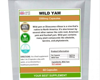 Wild yam extract capsules 3500mg (super antioxidant) pure, no additives