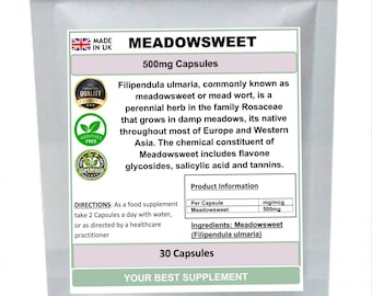 Meadowsweet Capsules 100% Natural pure no additives (Filipendula)
