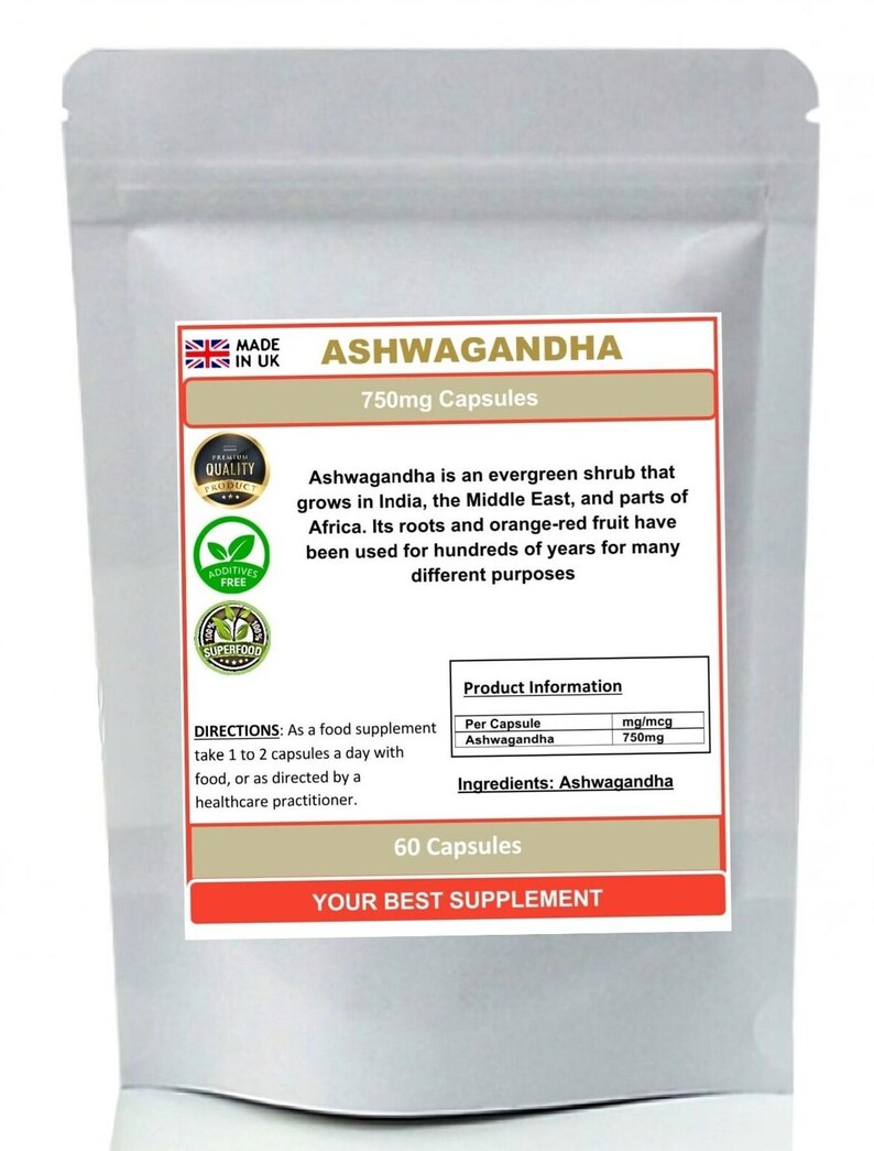 Ashwagandha root capsules 750mg 100% pure superfood image 4