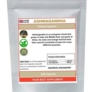 Ashwagandha root capsules 750mg 100% pure superfood image 6