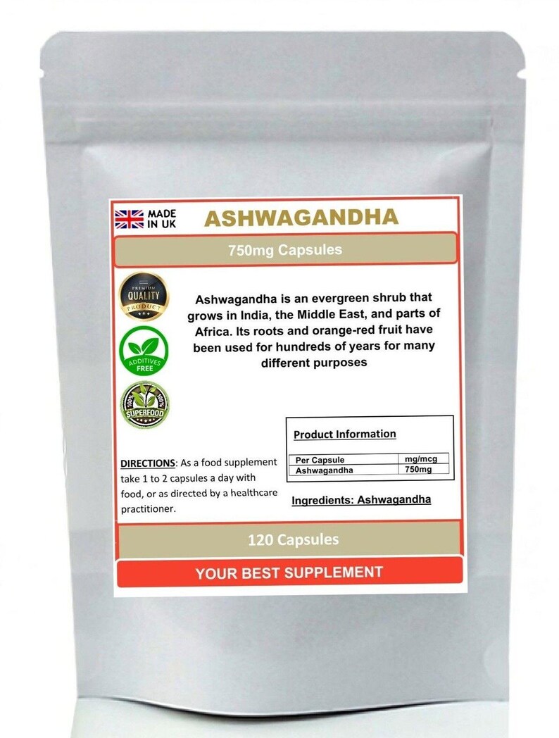 Ashwagandha root capsules 750mg 100% pure superfood image 6