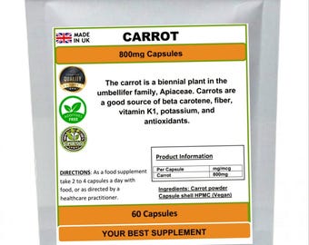 Carrot capsules 800mg 100% natural ,detox and cleanse, antioxidant
