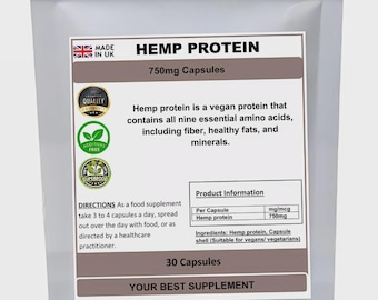 Hemp protein capsules 750mg ,high strength supplement ,super-food, fatty acid
