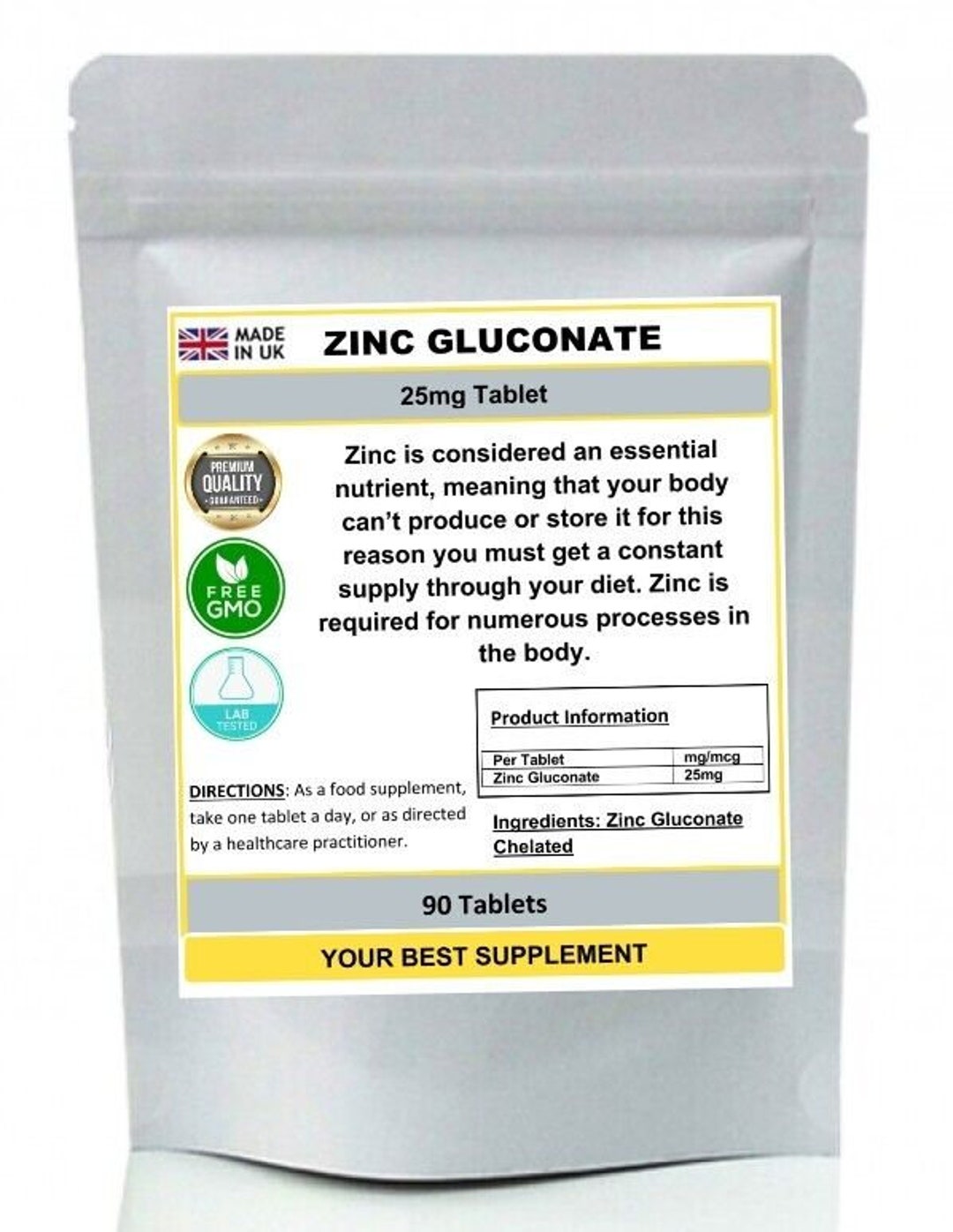 Zinc Gluconate Chelated Tablets 25mg high Strength Etsy