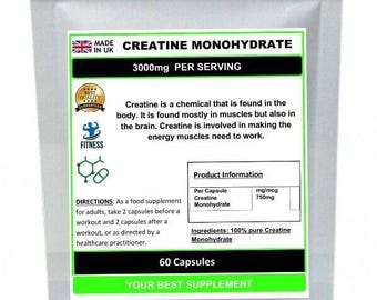 Creatine monohydrate capsules 3000mg pure premium quality (high absorbent)