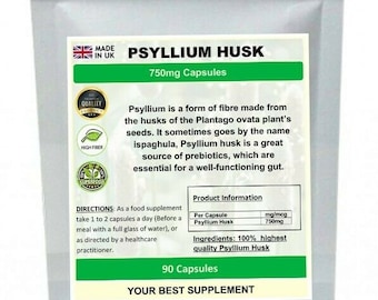 Cápsulas de cáscara de psyllium de 750 mg, suplemento de alta potencia, superalimento Ispaghula