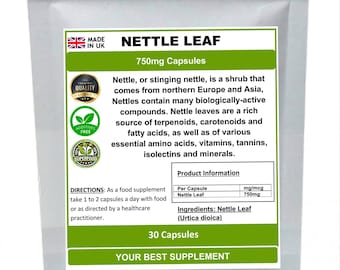 Capsule di foglie di ortica 750mg (Urtica dioica) Superalimento naturale al 100%
