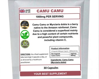 Capsule di Camu Camu 100% puro superfood ricco di vitamina C (puro senza additivi)