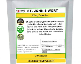 St Johns Wort Capsules 500mg 100% Natural (Pure No additives) High Strength