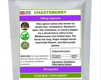 Chasteberry Fruit Capsules 750mg 100% Natural,Chaste tree (Vitex Agnus Castus)
