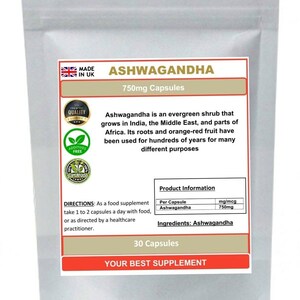 Ashwagandha root capsules 750mg 100% pure superfood image 3