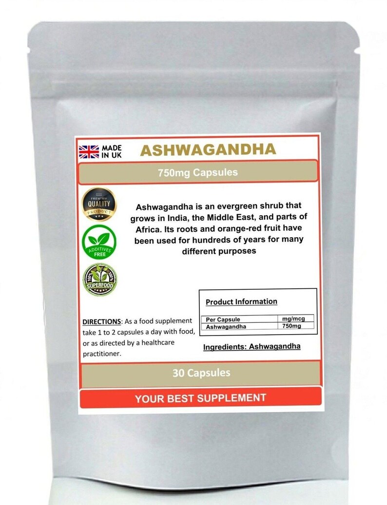 Ashwagandha root capsules 750mg 100% pure superfood image 3