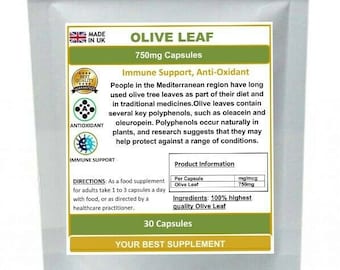 Olive Leaf Capsules 750mg High Strength Supplement  Oleuropein