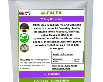 Capsule di erba medica 750 mg 100% naturale, superalimento, disintossicante e depurativo, antiossidante