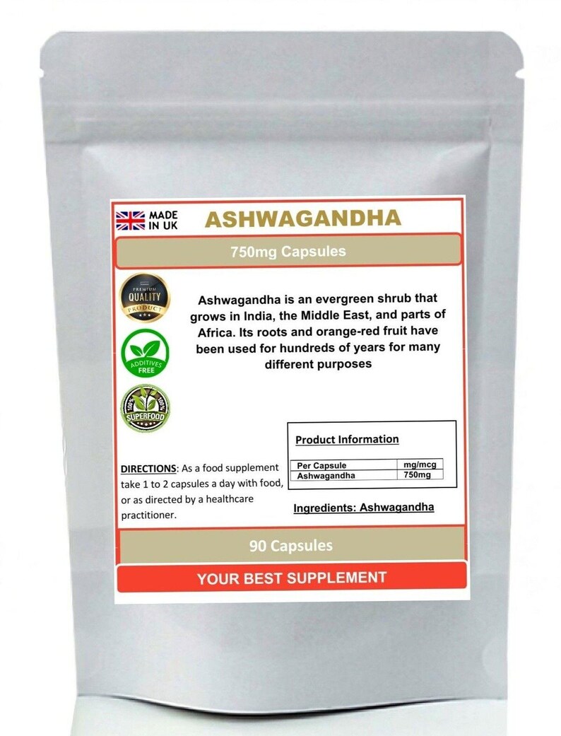 Ashwagandha root capsules 750mg 100% pure superfood image 5