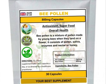 Bee Pollen Capsules 800mg 100% Natural Minerals,Vitamins, Super-Food