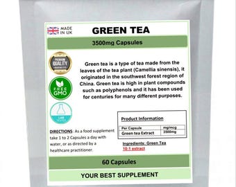 Green tea extract capsules 3500mg (super antioxidant) pure, no additives