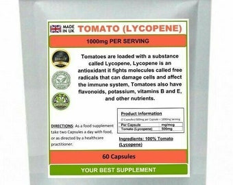 Tomato Capsules 1000mg 100% Organic Lycopene (Pure no additives) High strength