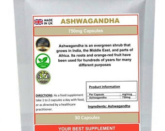 Capsule di radice di Ashwagandha 750 mg 100% puro superfood