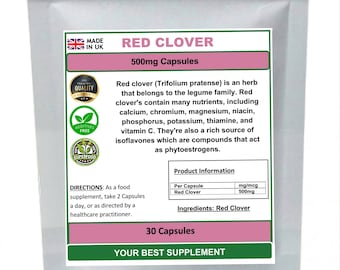 Red Clover Capsules 500mg 100% Natural (Pure no additives) High Strength