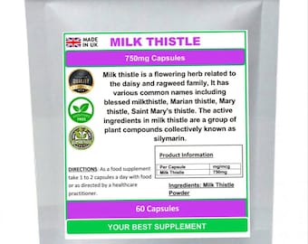 Mjölktistelkapslar 750 mg 100 % naturliga, superfood, hög kvalitet