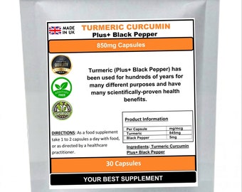 Turmeric Curcumin Plus+ Black Pepper Capsules 850mg 100% Natural (HIGH STRENGTH)