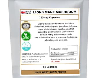 Capsule di estratto di fungo criniera di leone 7500 mg (ad alta concentrazione) polisaccaridi