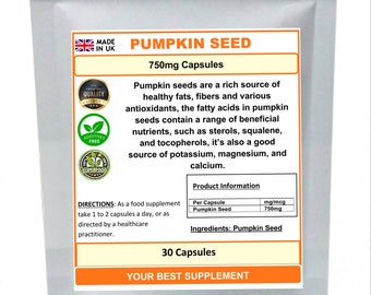 Pumpkin Seed Capsules 750mg 100% Natural (High Strength)