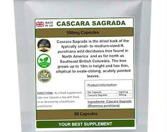 Puede incluir: Una bolsa blanca con una etiqueta verde y marrón que dice "Cascara Sagrada 500mg Cápsulas". La etiqueta también incluye información sobre el producto, como sus ingredientes y las instrucciones de uso. La bolsa es un suplemento para la salud digestiva.