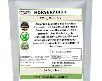 Horseradish Capsules 750mg 100% Natural (Pure no additives) Antioxidant
