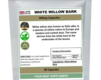 White Willow Bark Capsules 500mg 100% Natural pure no additives (High Strength)