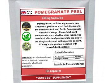 Pomegranate Peel 750mg Capsules Super-food,Super Antioxidant (no additives)