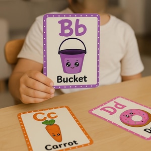 Süße Kawaii Alphabet Karteikarten A–Z | Entzückendes ABC für Kinder | Vorschule & Kleinkind Lernen | Sofort Download