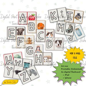 Flash Cards, ABC, Junk Journal, Alphabet, Letters, Children's, Pocket, Ephemera, My Porch Prints, Printable, Tag, Vintage, Digital Download