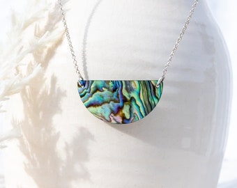 Abalone Paua Shell Half Moon Necklace Pendant