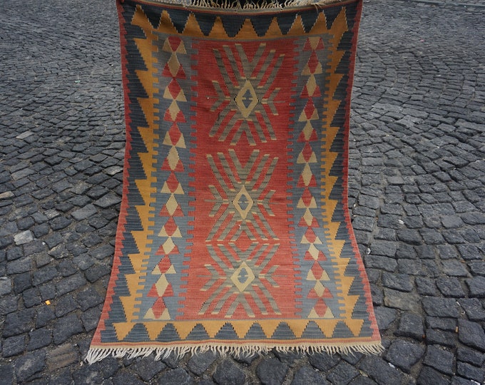 Entryway Decor, 3.44x5.57 Ft, Kilim Turkish Rug, Outdoor Rug, Handmade