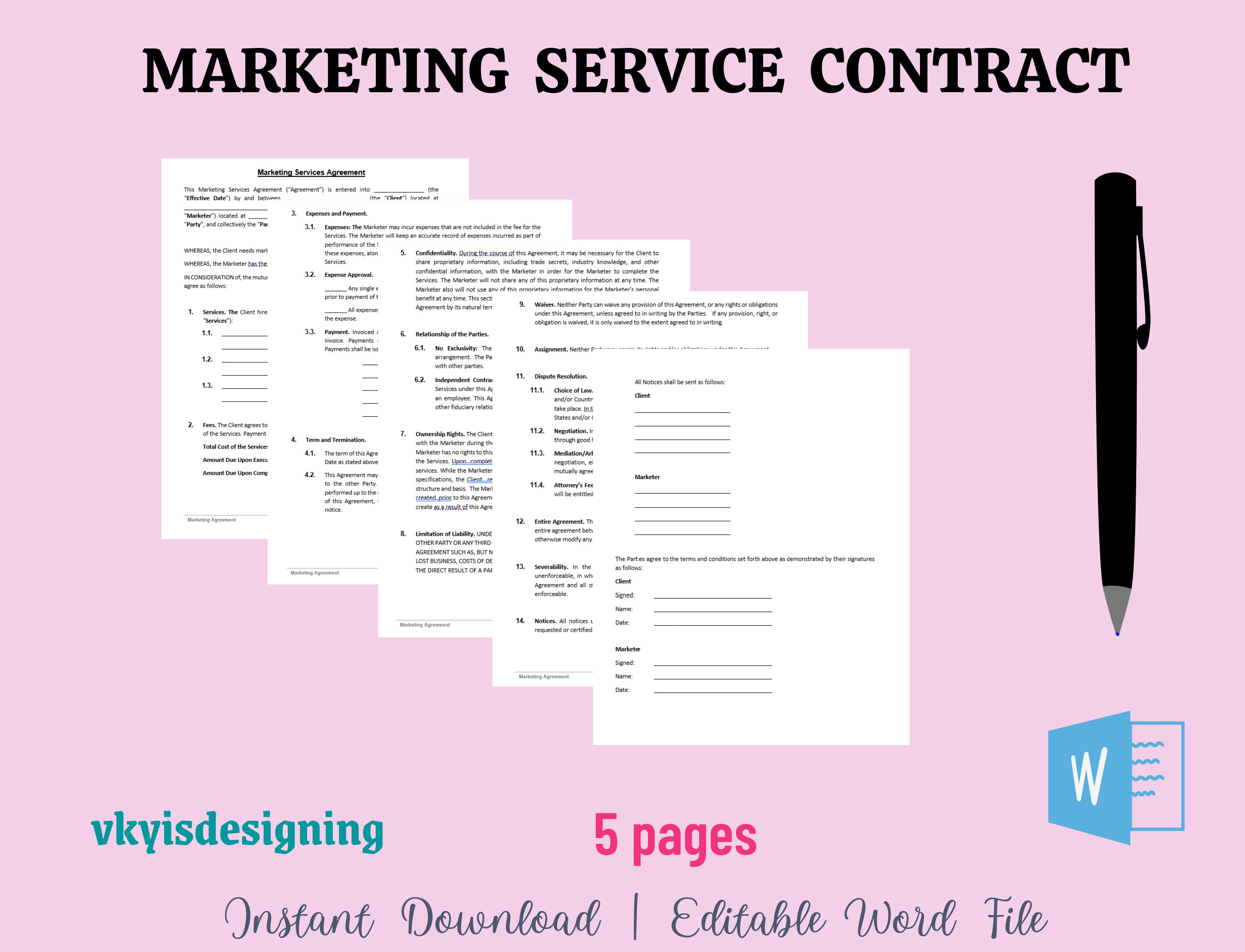 Gallery Detail: Marketing Service Agreement Template Business Contract Editable Word