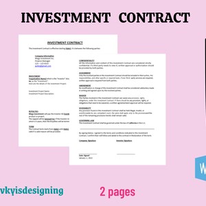 Investment Contract Template: Legal Agreement, Editable in Word