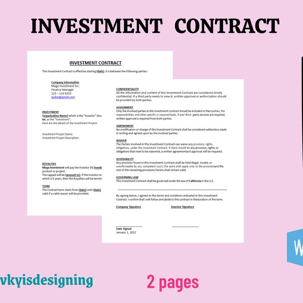 Investment Contract, Investment Plan, Financial Advising, Investment Advise, Legal Contract, Company Investment, Financial Coach, Investor