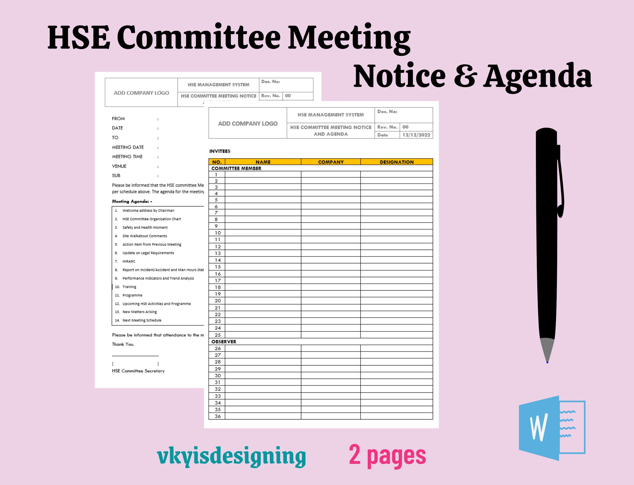 HSE Committee Meeting Agenda corporate Event, Board Meeting Agenda ...