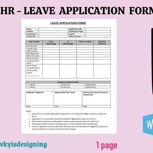 Simple Leave Application Form, HR Form, Employee Form, Sick Leave, Annual Leave Form, Vacation Form, Employee Time Off, Leave Request Form